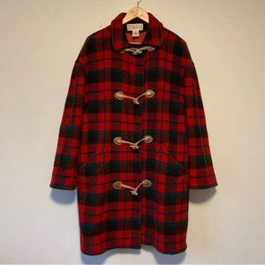 Rare Vintage Red Tartan Plaid Wool Toggle Duffle Coat by Talbot size 12